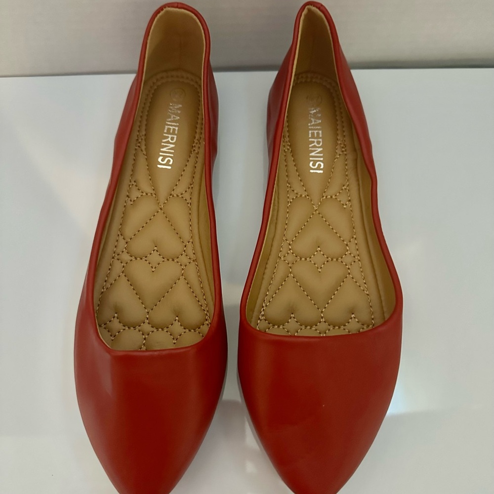 Brand new red leather flats. Size 9. Red Women's Shoes